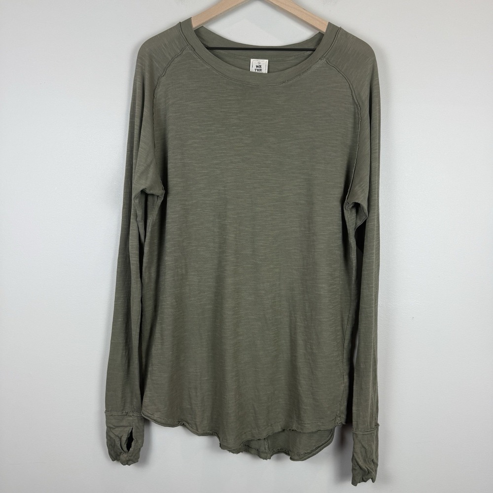 We the Free People Oversized Arden Tee Shirt XS Army Green Thumbhole Casual Top